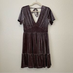 Wishlist Midnight Velvet Double V Tiered Skirt Short Sleeve Dress